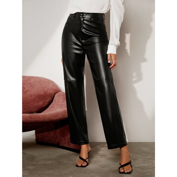 BohoGypsyDreamer.com Pants - High Waist vegan Leather straight leg Pants black
